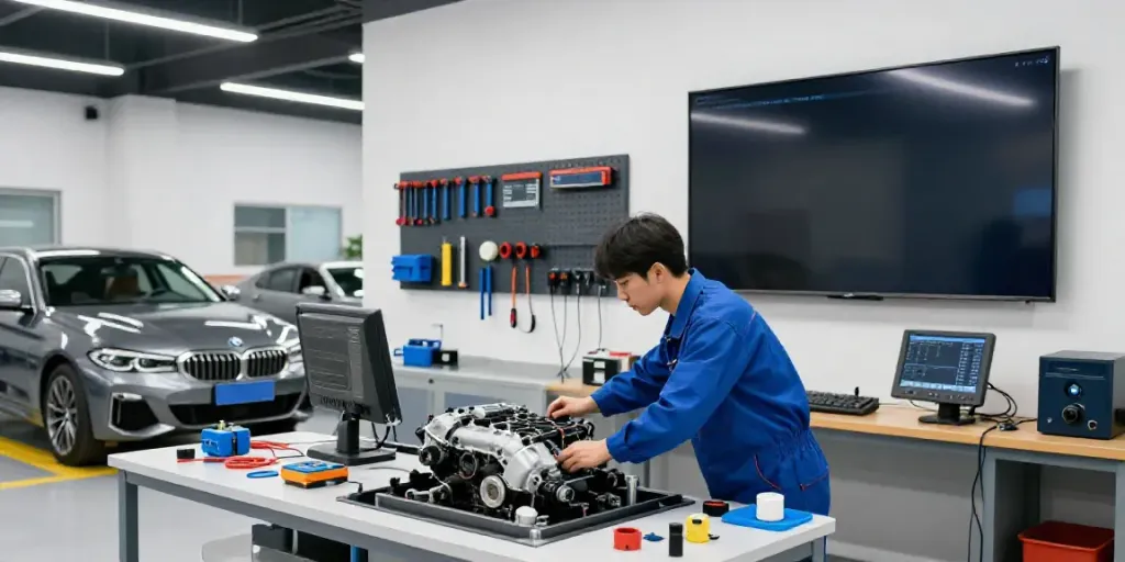 Expert technician servicing a BMW at a professional BMW werkstatt hannover.